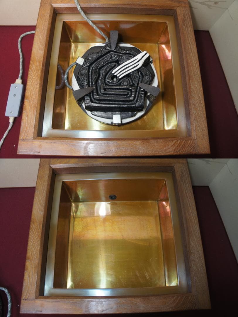 ☆桑色置炉 在銘阿弥陀堂炉釜 　唐銅蓋 置炉用600W炭型電熱器 　送料込み