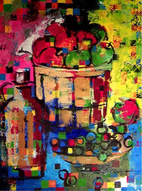 油絵 菅家令子 絵 絵画 インテリア uF6-063704 静物 果物 瓶