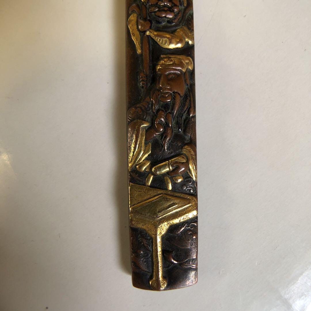 刀装具　小柄　関羽図　素銅地　在銘　石黒政美？