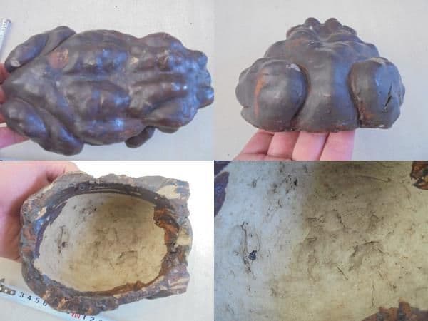 AKa6808　古い　陶器製　蛙　かえる　カエル　置物　欠けあり