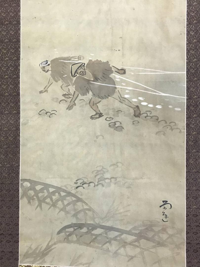 【真作】小山栄達/曳き舟図/掛軸/名家伝来/AD-390