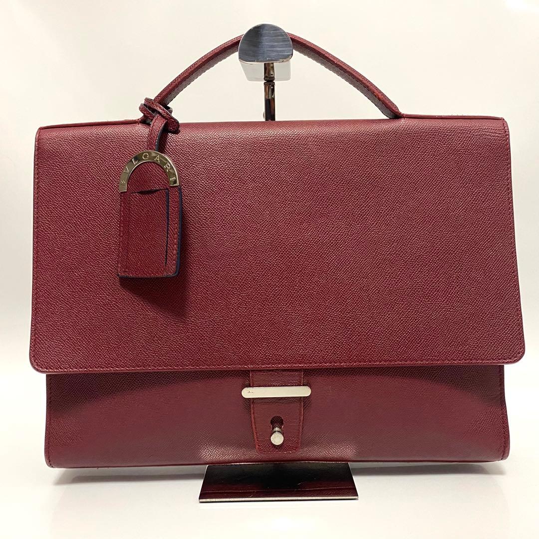 BVLGARI レザー ワインレッド チャーム ビジネスバッグ ブリーフケース