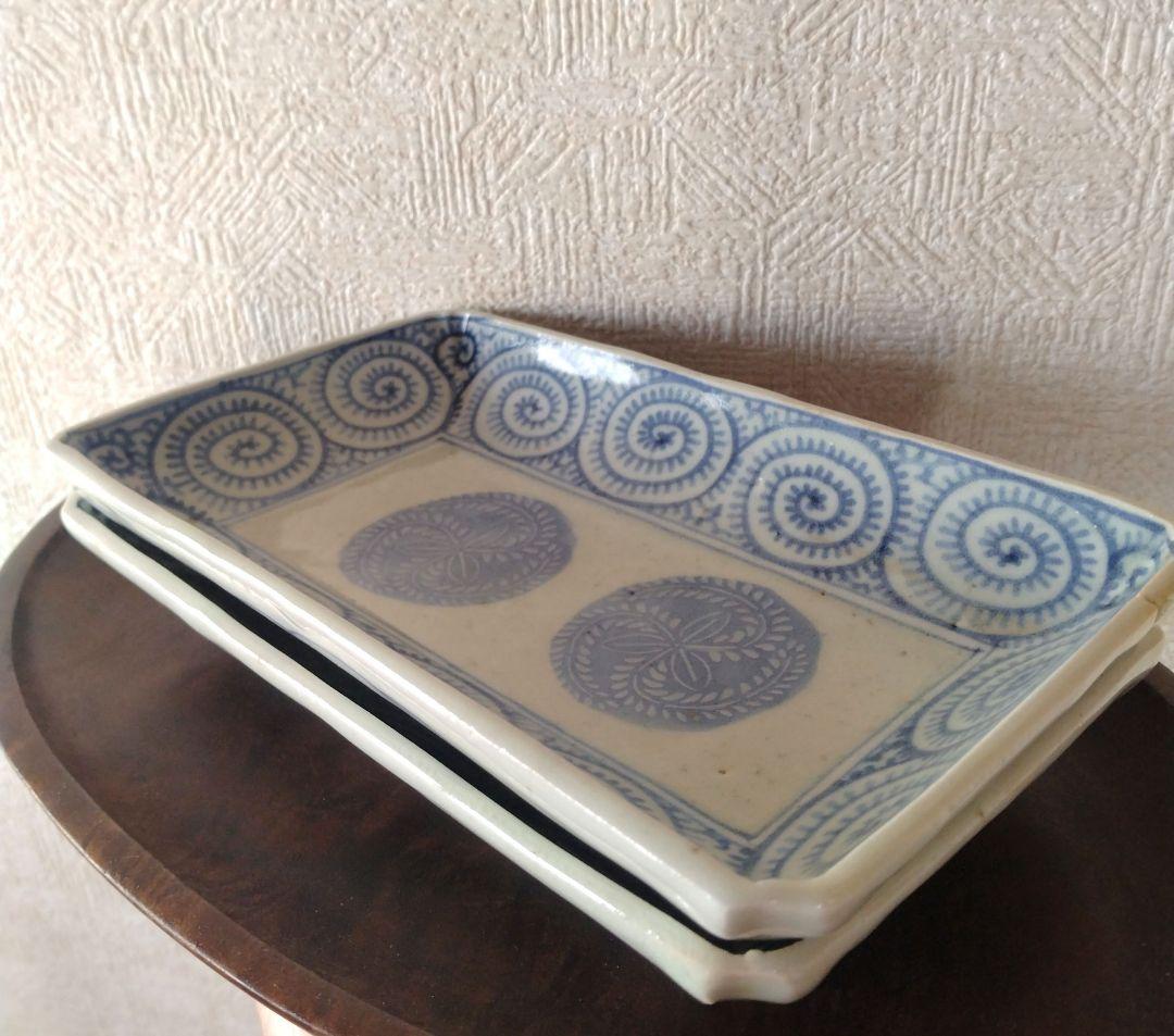 《新春セール！》古伊万里切込焼蛸唐草長皿二客