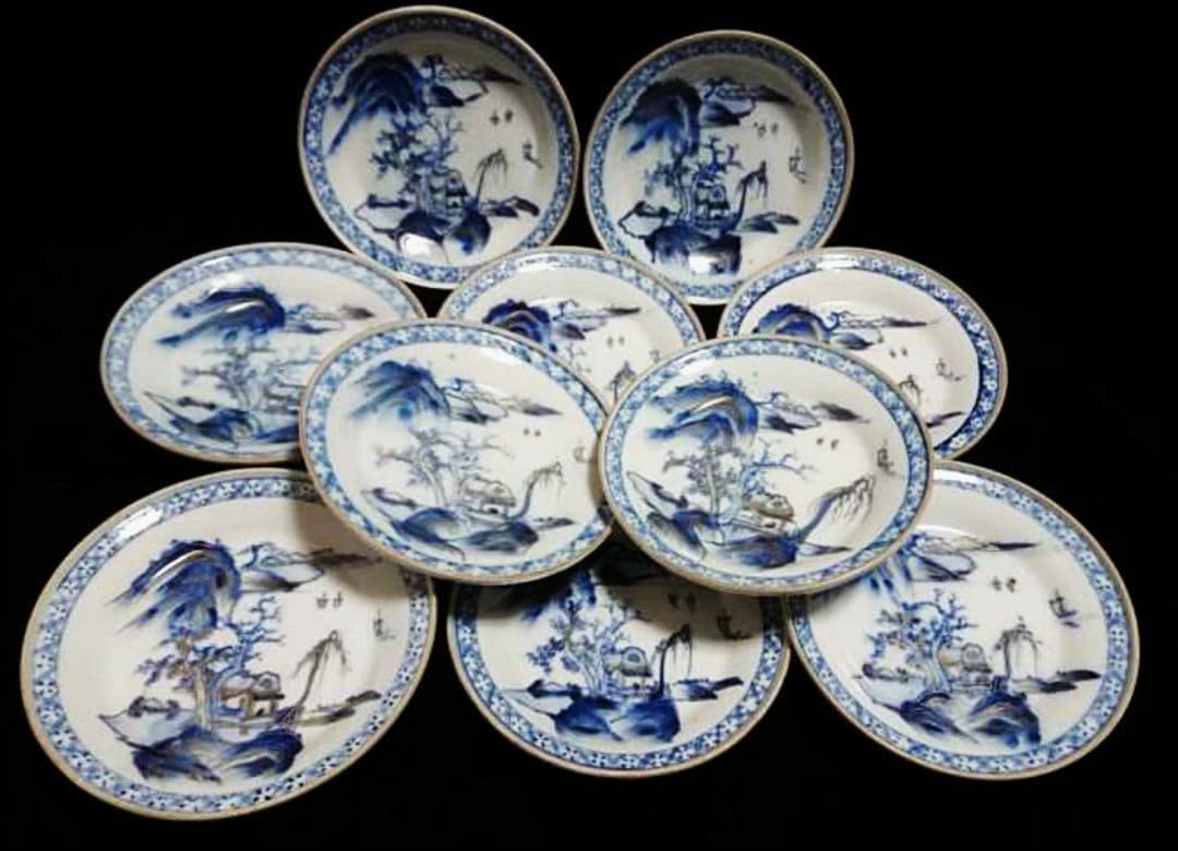 古 九谷 皿 10客揃 金彩 染付