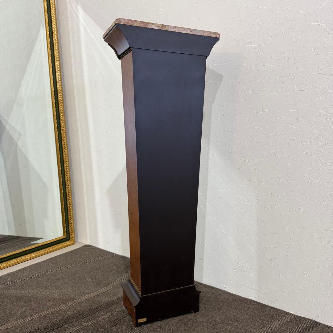 スペイン製　アンティーク　時計台　花台　真鍮　象嵌　大理石