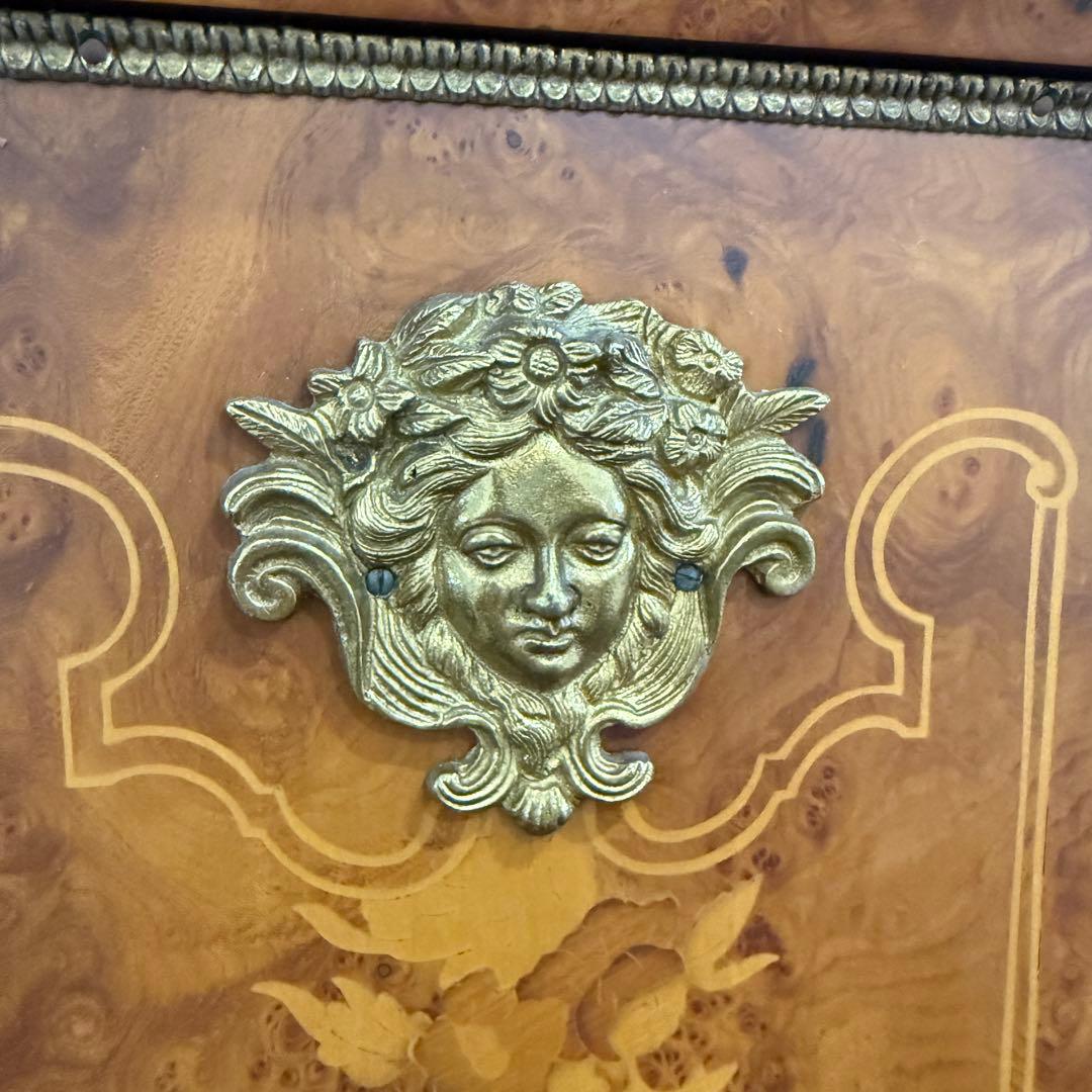 スペイン製　アンティーク　時計台　花台　真鍮　象嵌　大理石