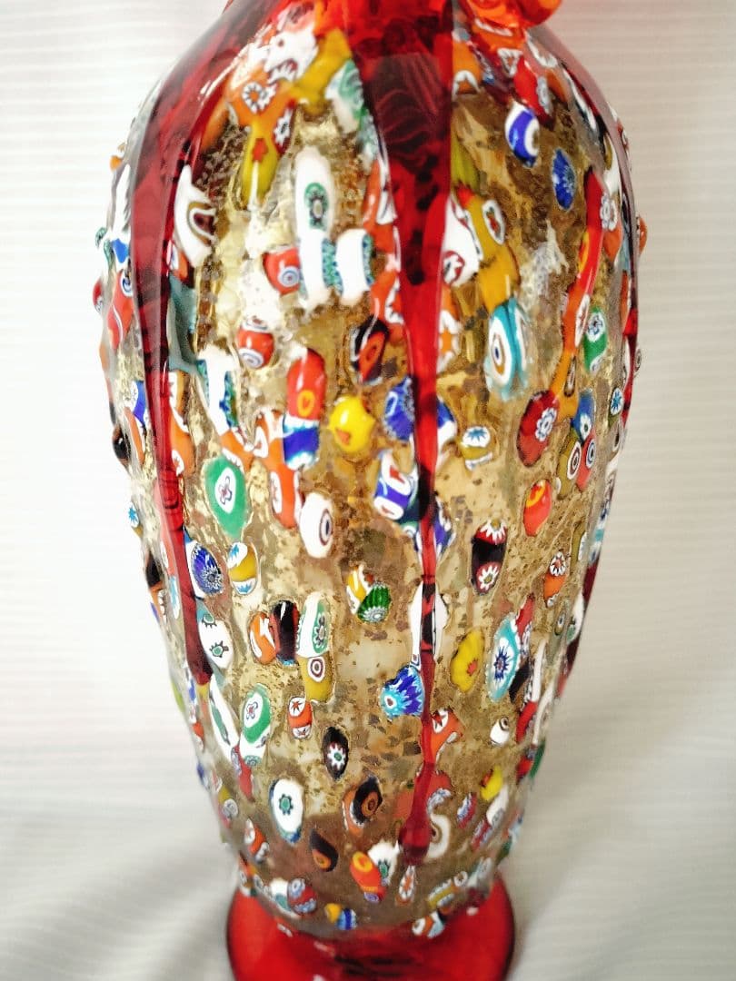 値下MURANO ムラノガラス★約26cm　花瓶　花生 イタリア ミルフィオリ①