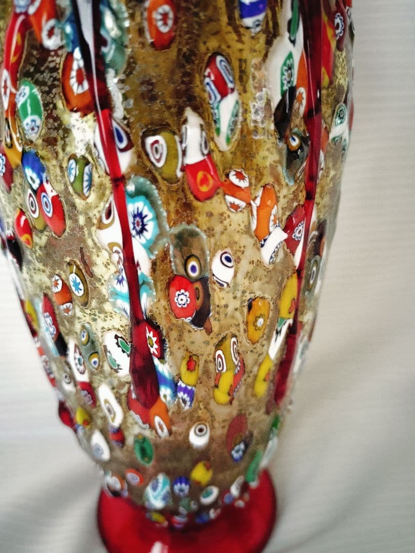 値下MURANO ムラノガラス★約26cm　花瓶　花生 イタリア ミルフィオリ①