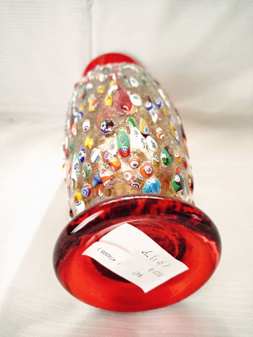 値下MURANO ムラノガラス★約26cm　花瓶　花生 イタリア ミルフィオリ①