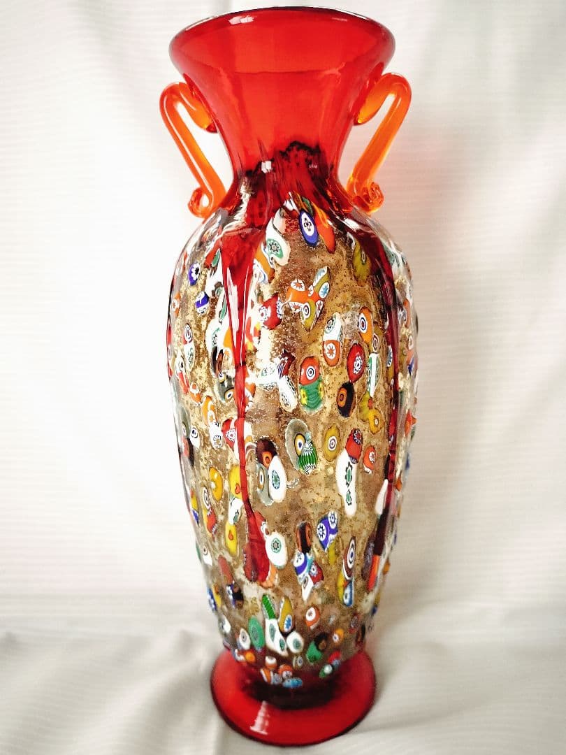 値下MURANO ムラノガラス★約26cm　花瓶　花生 イタリア ミルフィオリ①