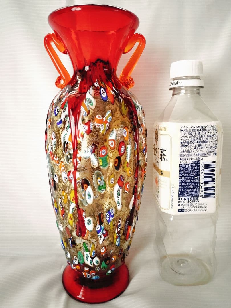 値下MURANO ムラノガラス★約26cm　花瓶　花生 イタリア ミルフィオリ①