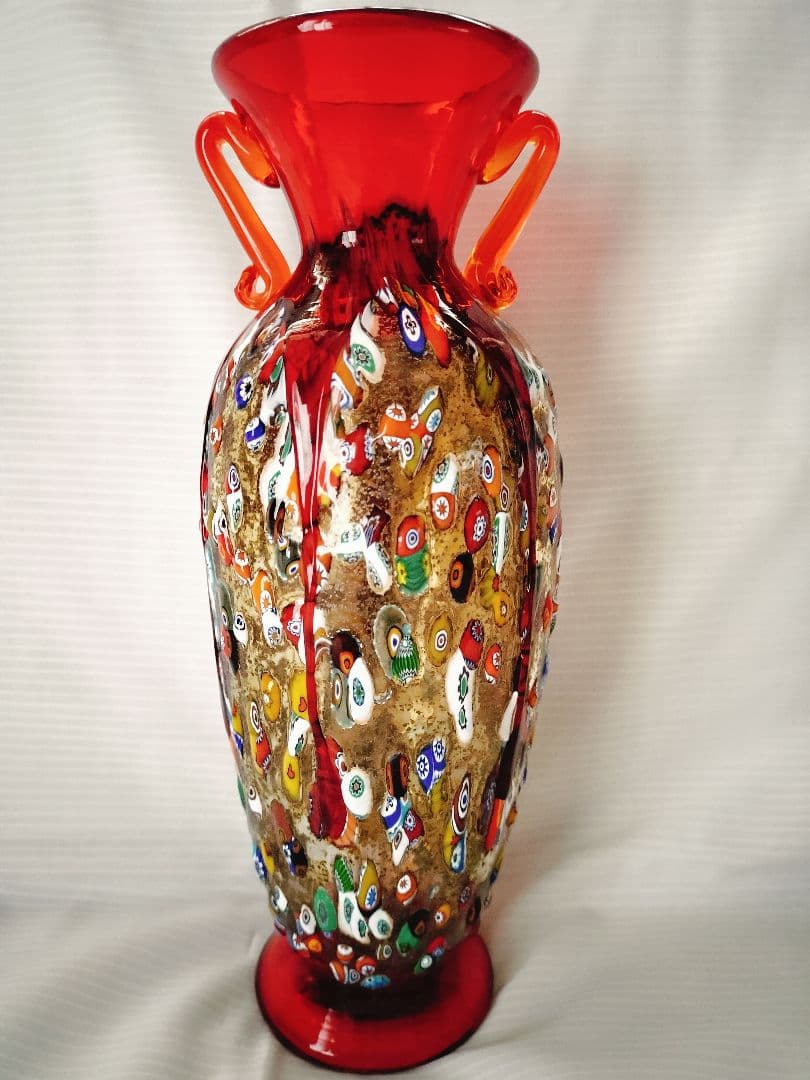 値下MURANO ムラノガラス★約26cm　花瓶　花生 イタリア ミルフィオリ①