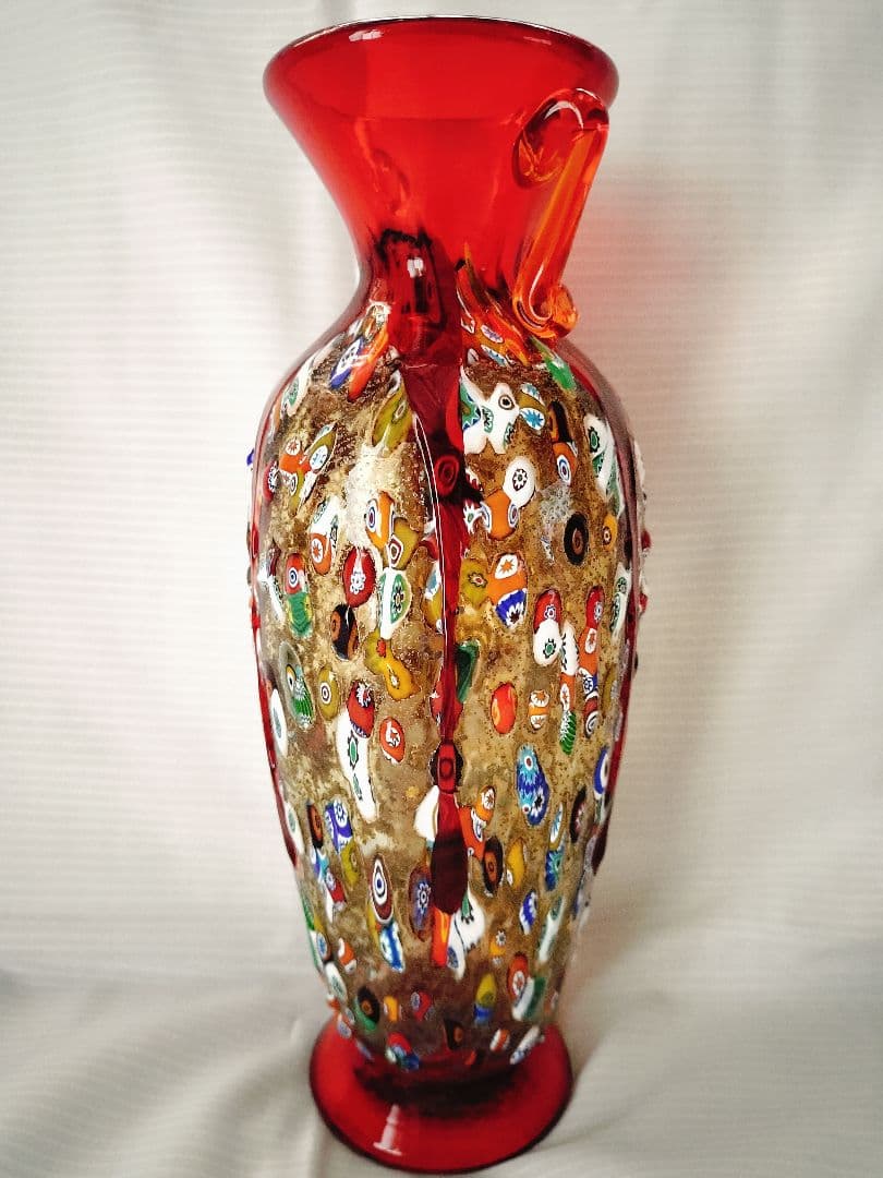 値下MURANO ムラノガラス★約26cm　花瓶　花生 イタリア ミルフィオリ①