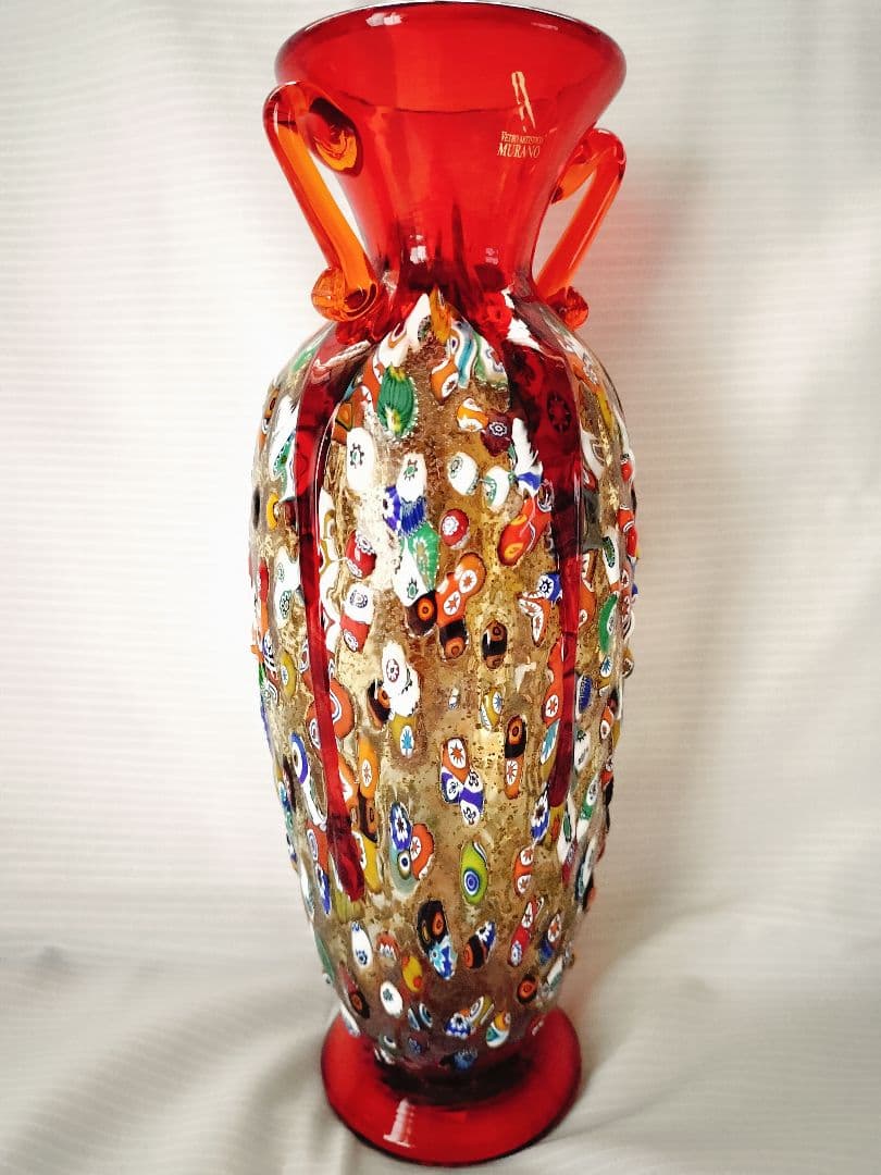 値下MURANO ムラノガラス★約26cm　花瓶　花生 イタリア ミルフィオリ①