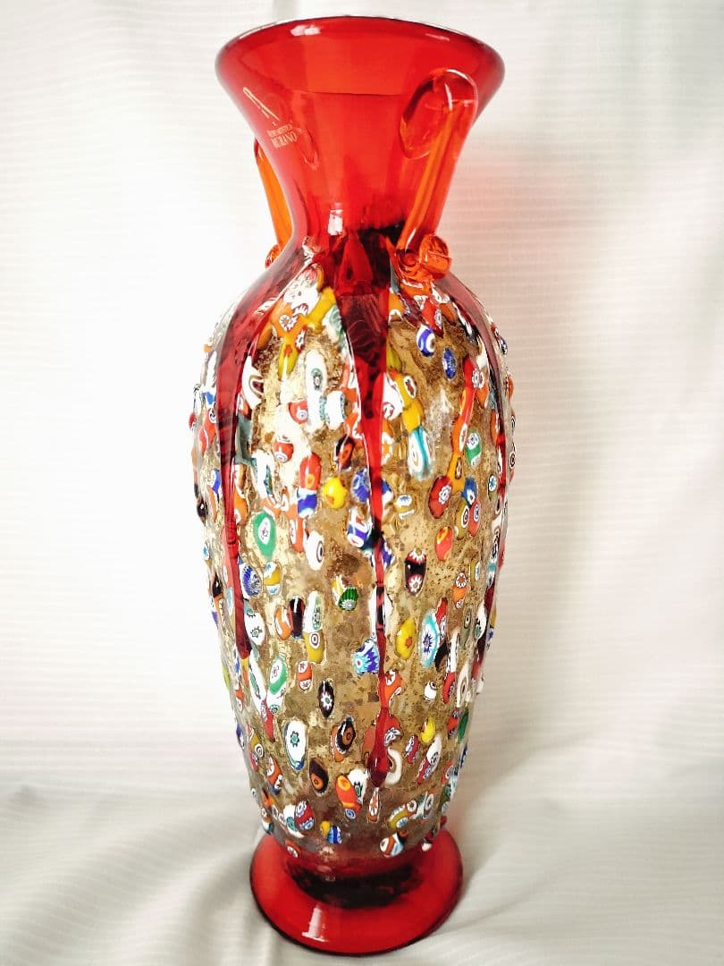 値下MURANO ムラノガラス★約26cm　花瓶　花生 イタリア ミルフィオリ①