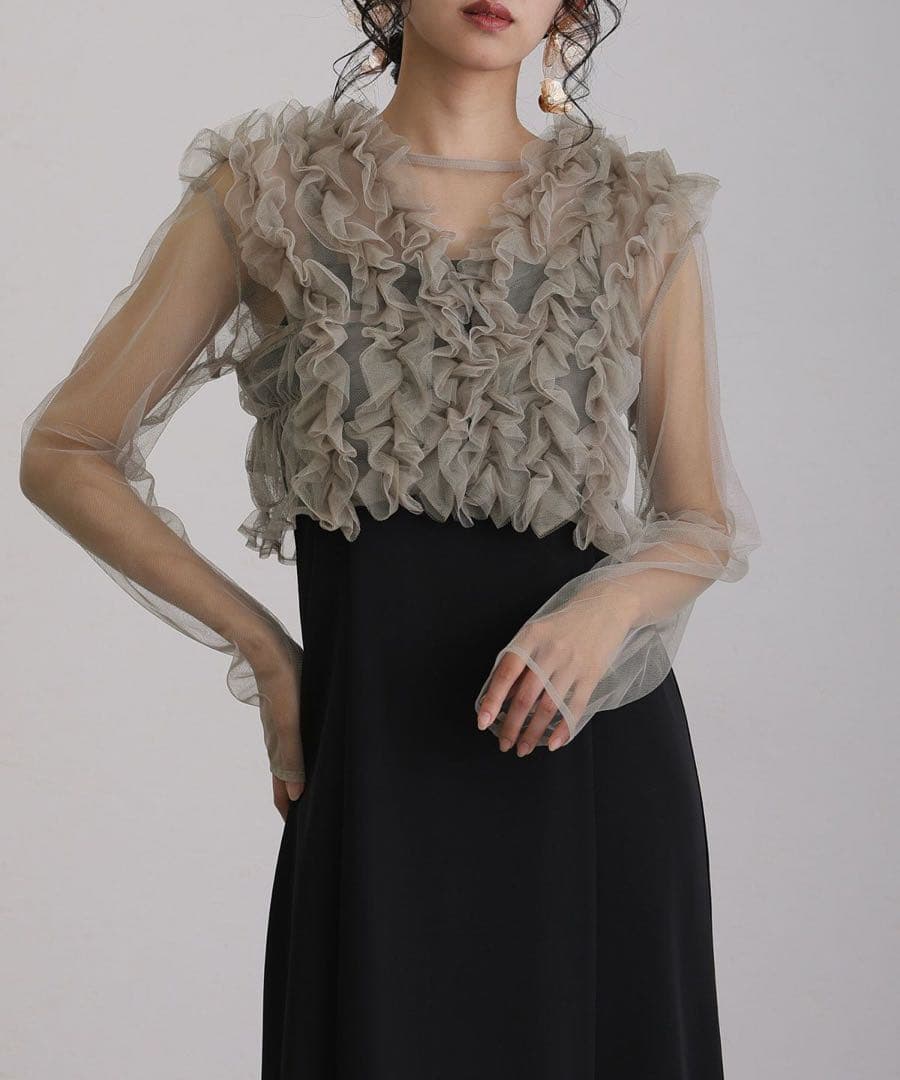 チュールフリルベストシアートップスワンピース3点セット