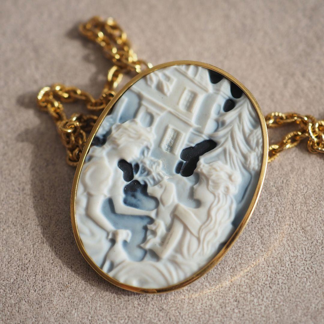 K18 18金 瑪瑙 メノウ カメオ ブローチ ネックレス