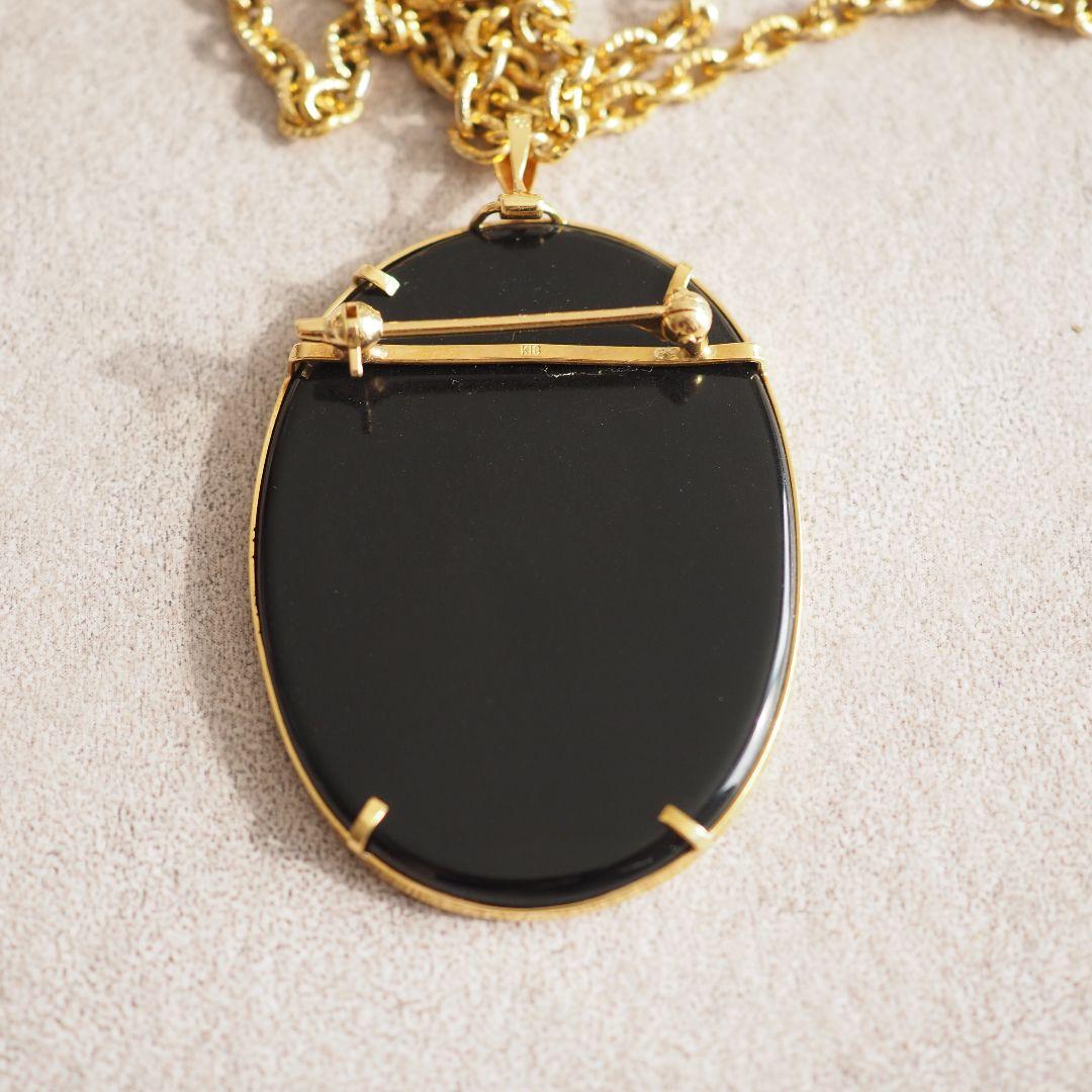 K18 18金 瑪瑙 メノウ カメオ ブローチ ネックレス