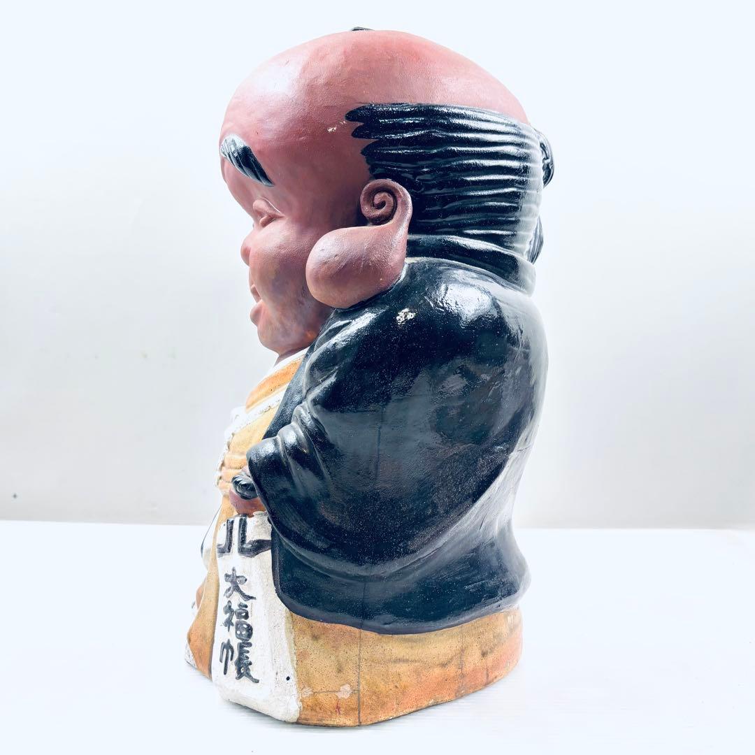 【蔵出し品】立ち　福助　置物　オブジェ　陶器　 当時物 レトロ アンティーク