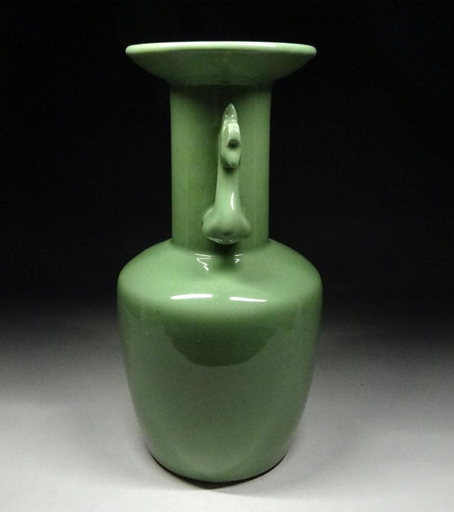 中国古玩 青磁 双耳 花瓶 高約30cm 唐物 時代物 t92559