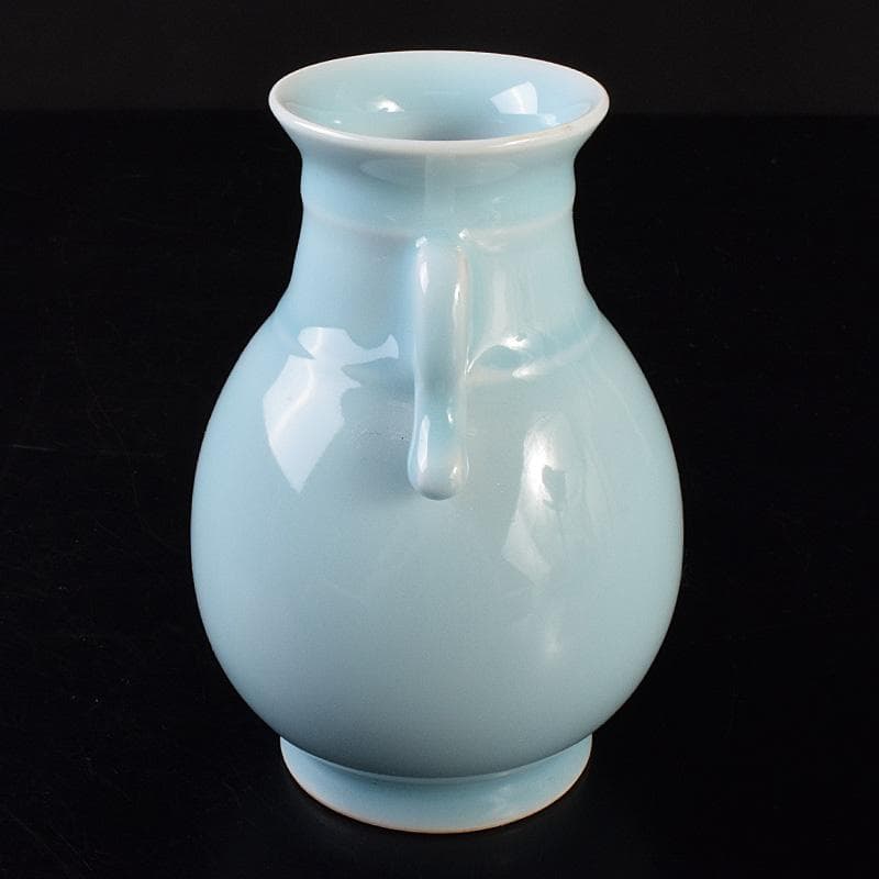 中国　大清乾隆年製　汝窯　天青釉　雙耳瓶　C　7888E