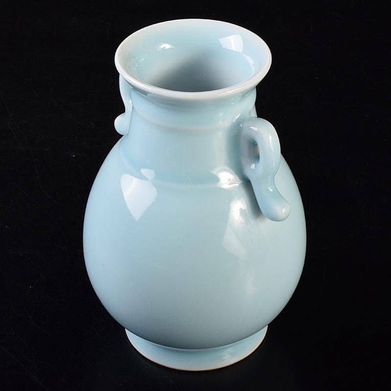 中国　大清乾隆年製　汝窯　天青釉　雙耳瓶　C　7888E