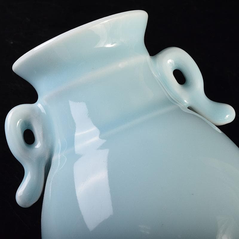 中国　大清乾隆年製　汝窯　天青釉　雙耳瓶　C　7888E