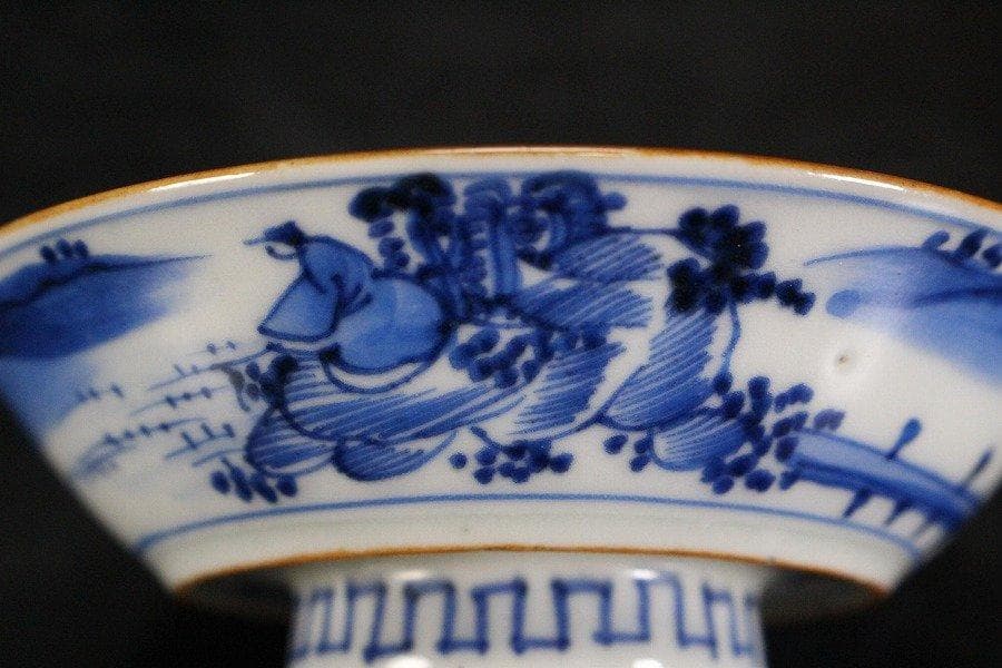 中国美術 倣古 青花 山水人物紋 蓋碗 祥瑞 五件 φ10.5cm 旧家蔵出