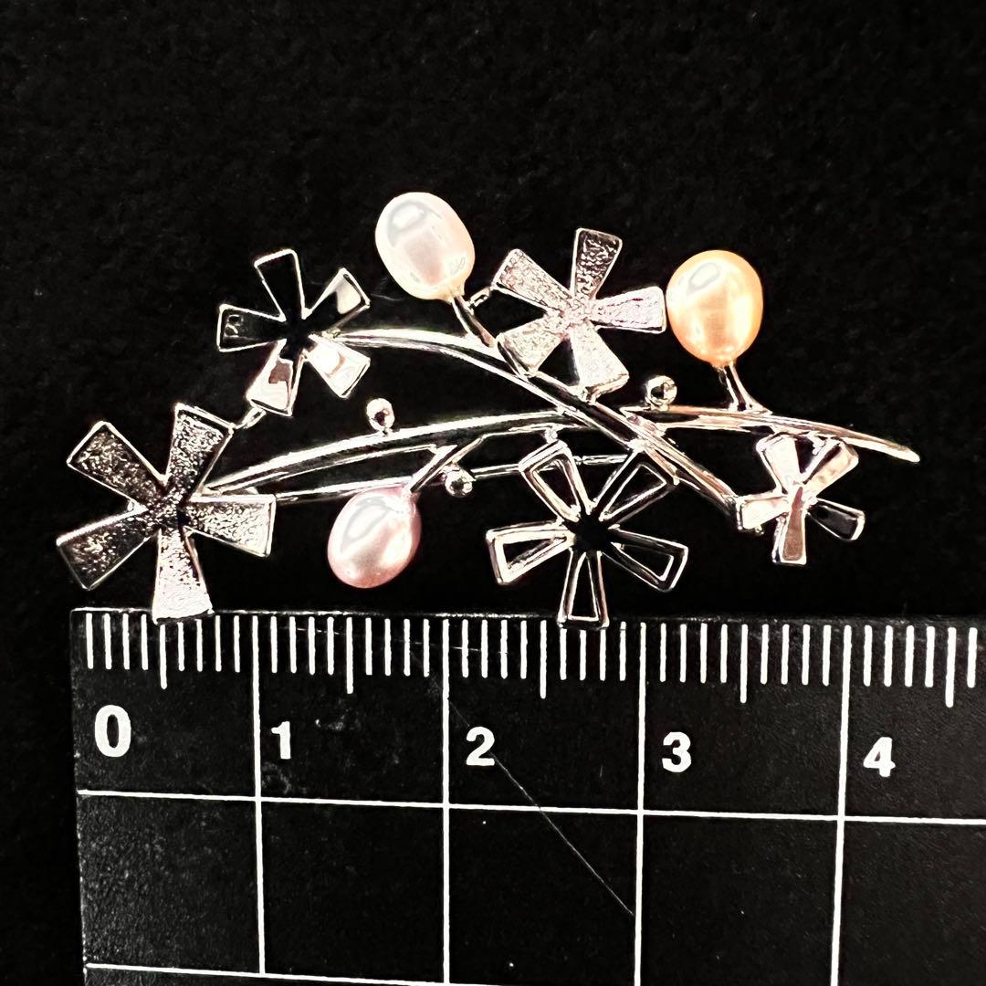 田崎真珠/3色パールシルバー刻印ブローチ