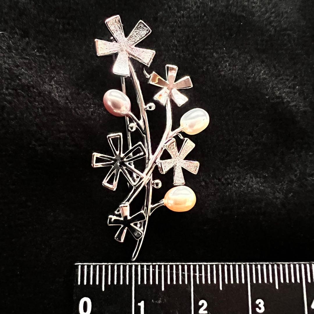 田崎真珠/3色パールシルバー刻印ブローチ