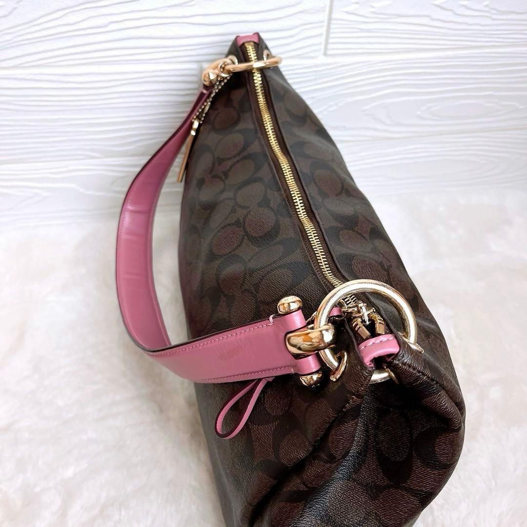 美品☆COACHコーチ 2wayショルダーバッグ ブラウンピンク シグネチャー