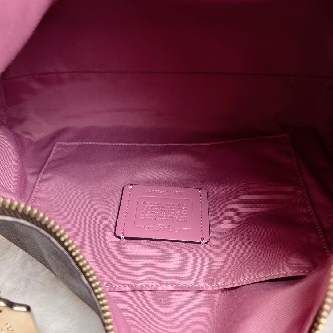美品☆COACHコーチ 2wayショルダーバッグ ブラウンピンク シグネチャー