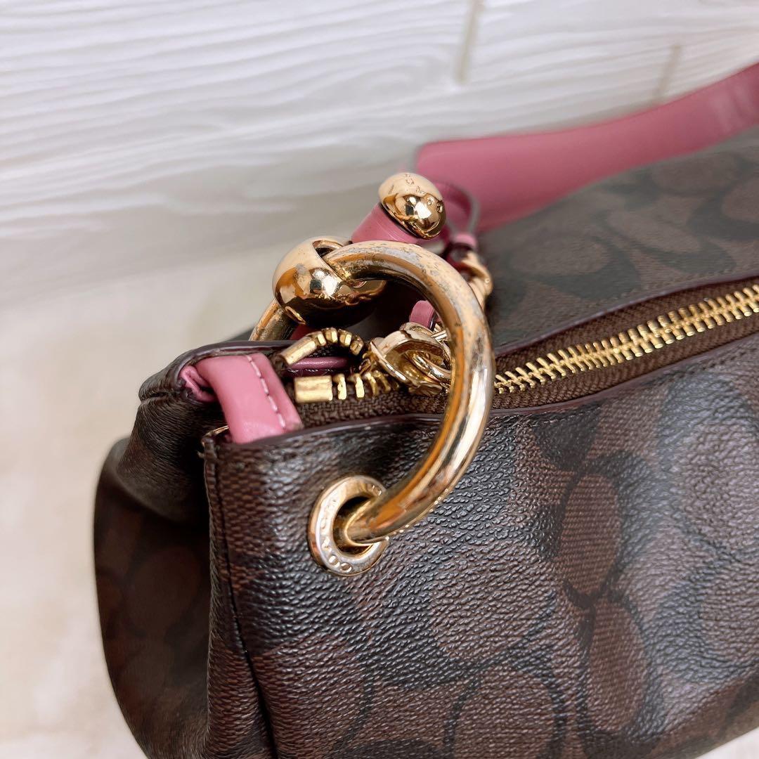 美品☆COACHコーチ 2wayショルダーバッグ ブラウンピンク シグネチャー