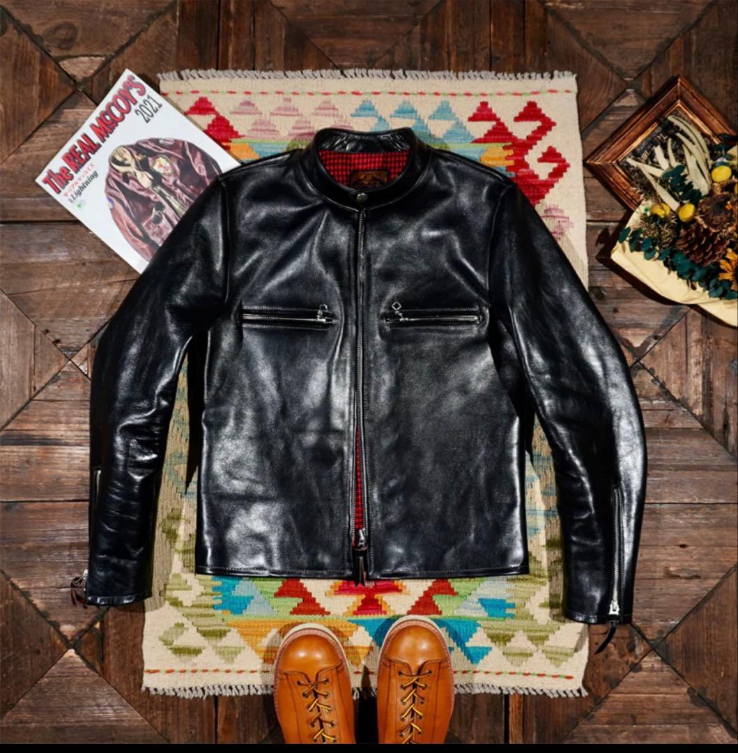 茶芯 ホースハイドレザー シングルライダースジャケット 黒