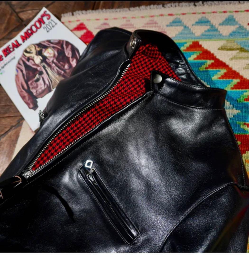 茶芯 ホースハイドレザー シングルライダースジャケット 黒