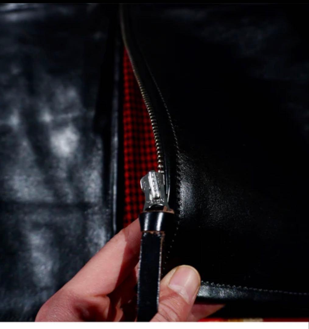 茶芯 ホースハイドレザー シングルライダースジャケット 黒