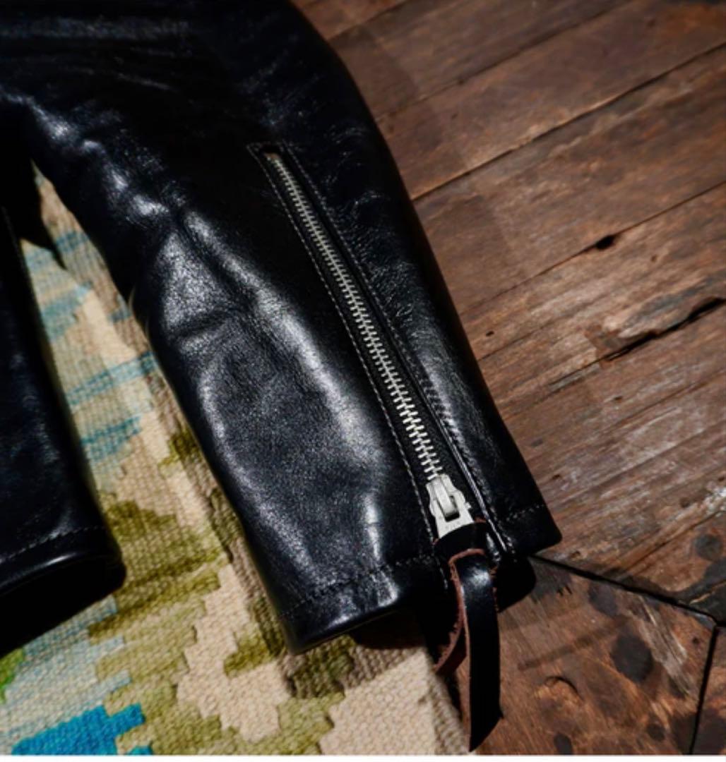 茶芯 ホースハイドレザー シングルライダースジャケット 黒