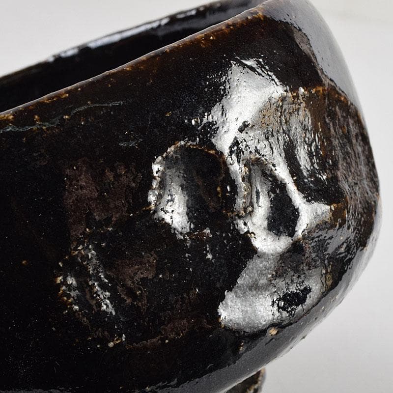 茶道具　楽吉左衛門作　鳳凰文　黒楽茶碗　共箱　M　R9451