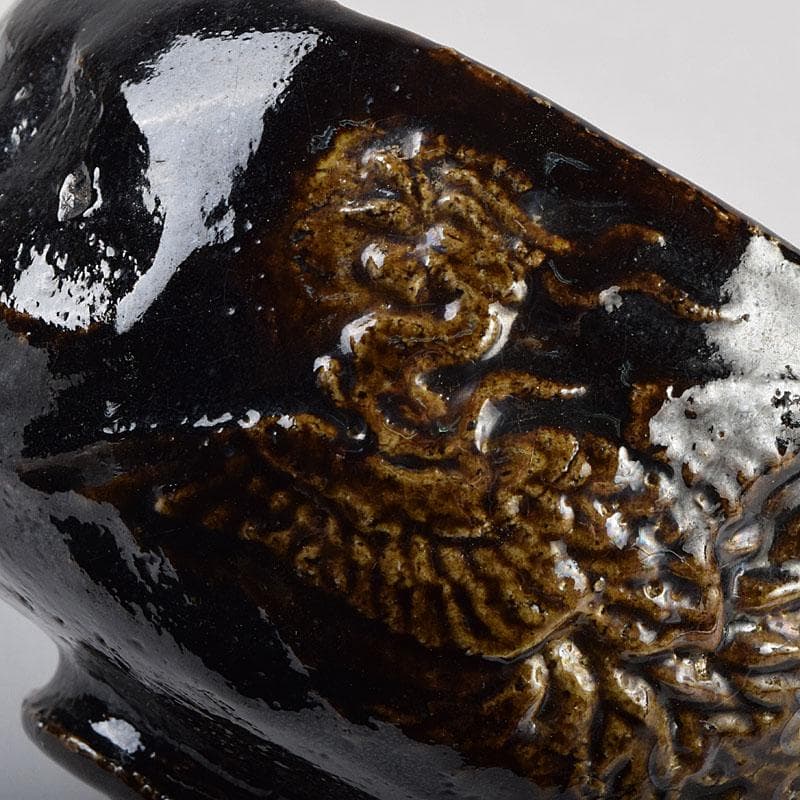 茶道具　楽吉左衛門作　鳳凰文　黒楽茶碗　共箱　M　R9451