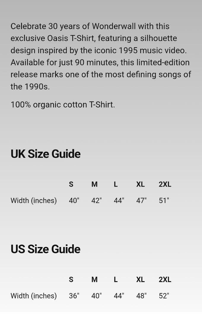 oasis Wonderwall Silhouette T-shirt 【L】