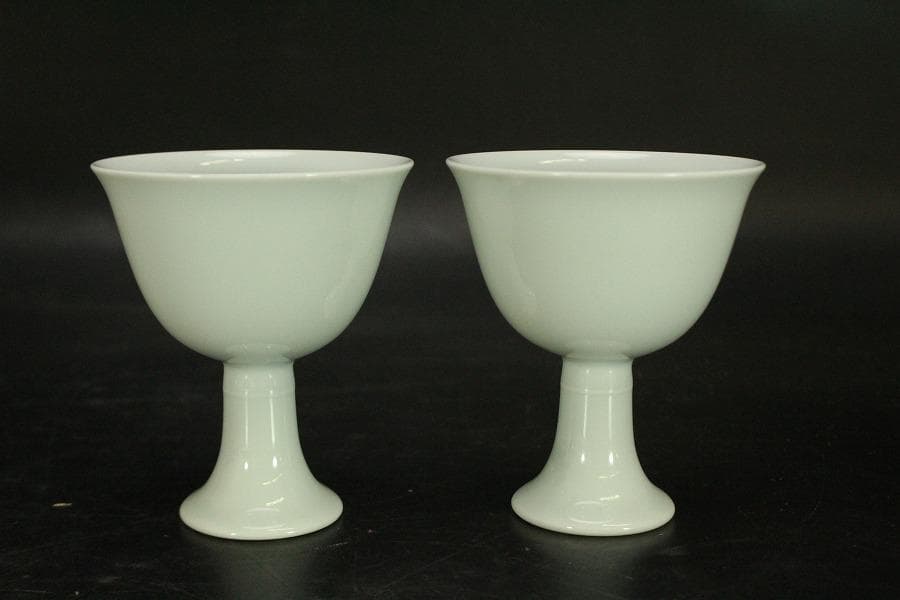 中国美術 白磁高碗 一対 雍正年製 款(A930)