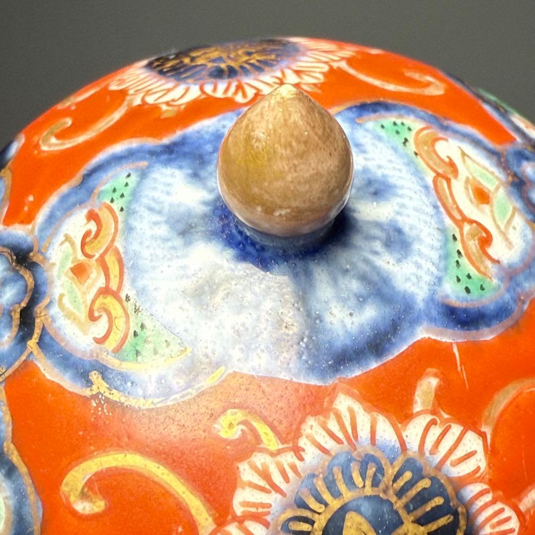 古伊万里　赤絵草花文様急須　アンティーク　ティーポット　桐箱付　江戸後期　大聖寺