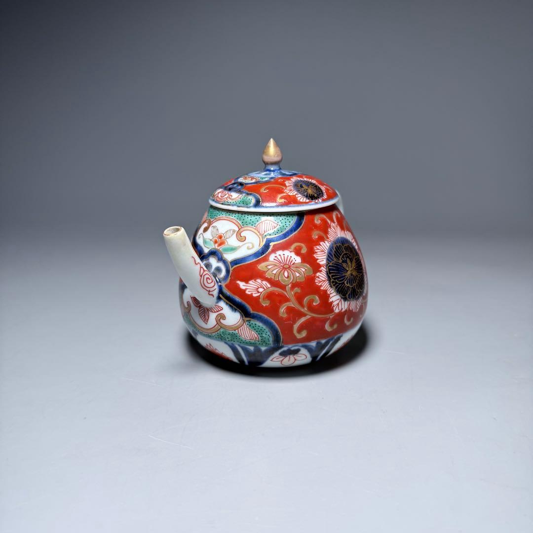 古伊万里　赤絵草花文様急須　アンティーク　ティーポット　桐箱付　江戸後期　大聖寺