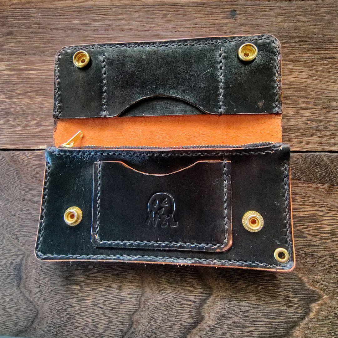 トラッカーウォレット 黒 手染め ロング 82