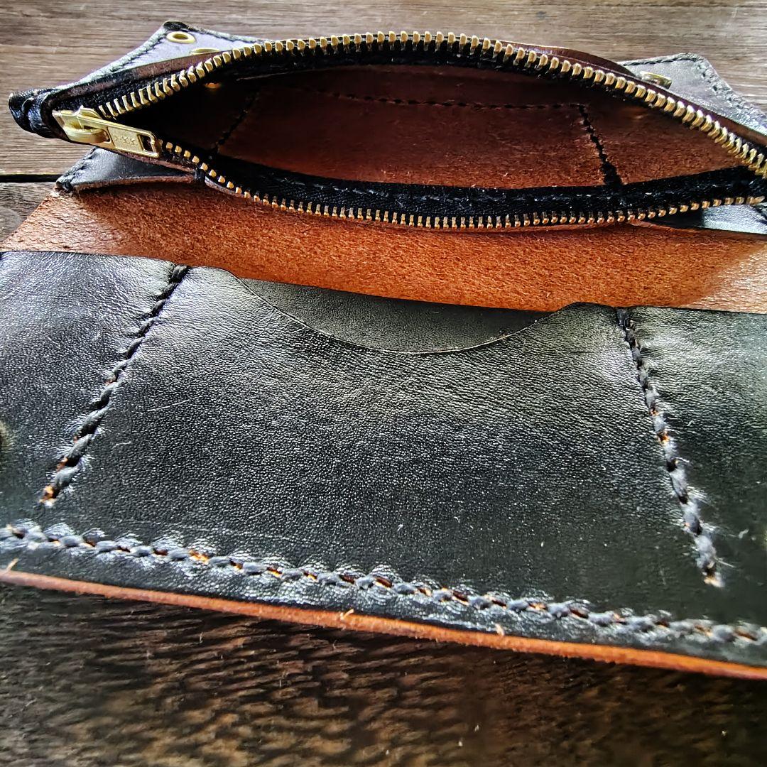 トラッカーウォレット 黒 手染め ロング 82