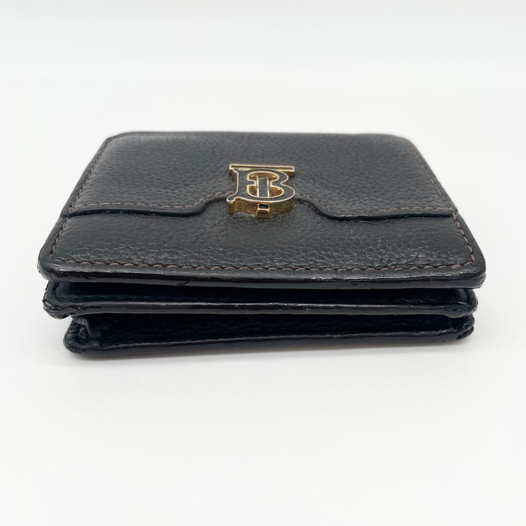 BURBERRY 二つ折り財布　レザー　ブラック　ゴールドロゴ