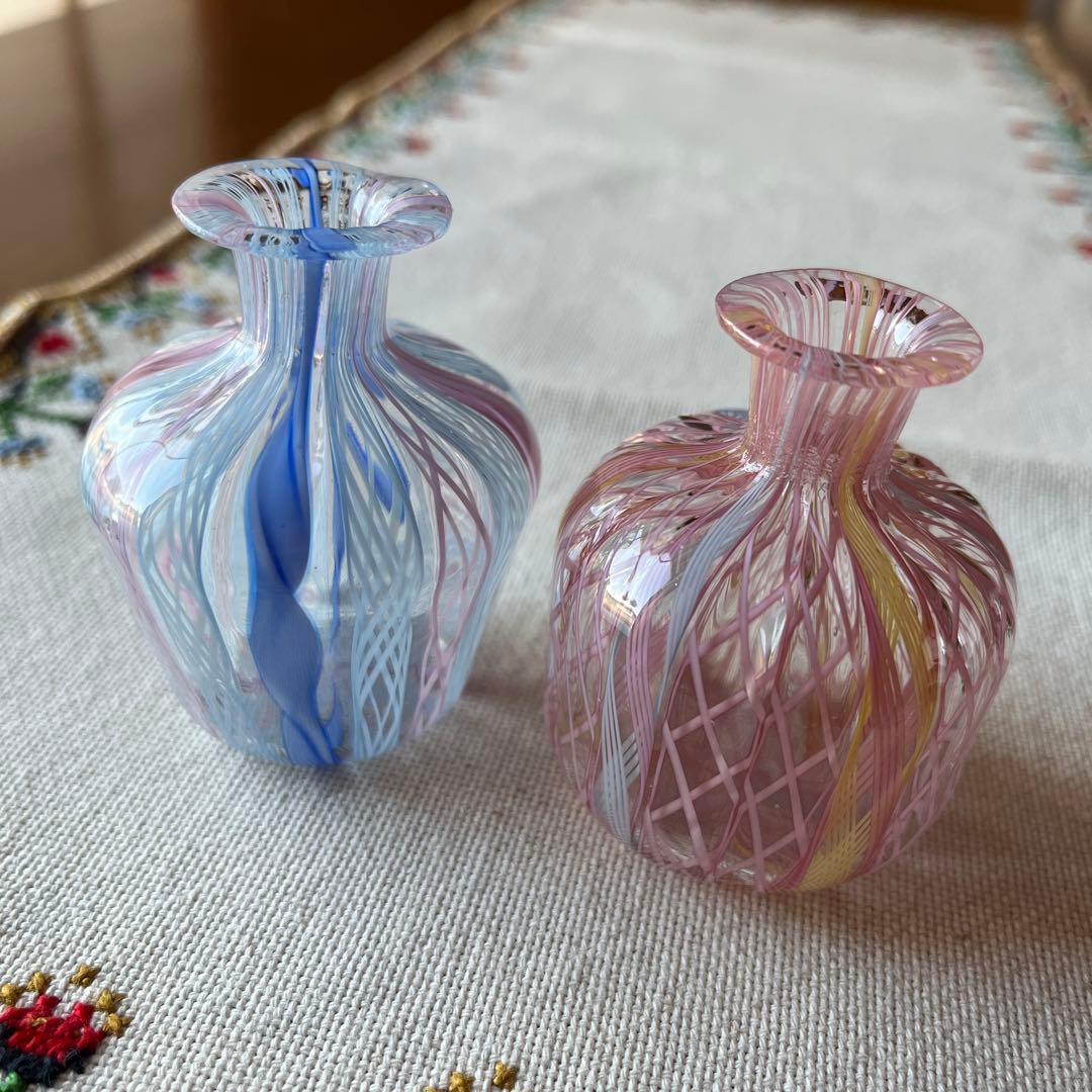 ベネチアンガラス　レース　香水瓶　一輪挿し　　　花瓶　2個セット