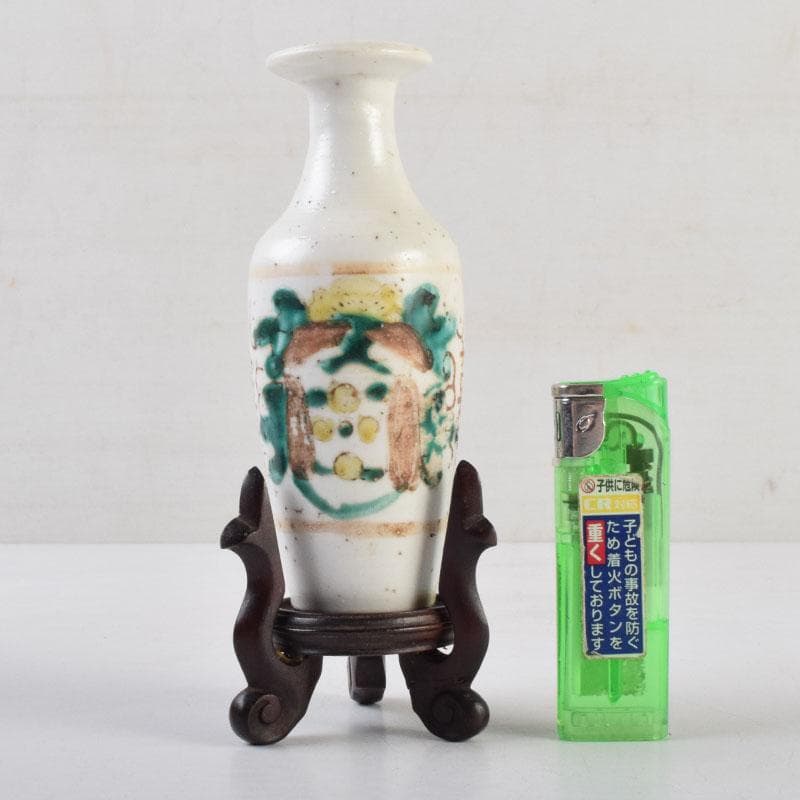 中国　支那　三彩　花文瓶　花瓶　唐木台付　時代箱　C　9013