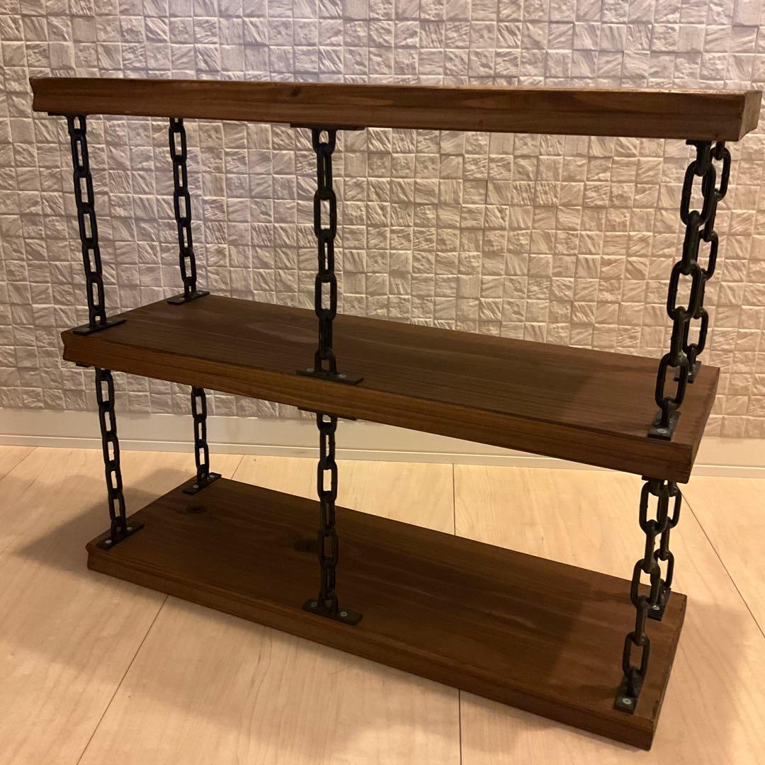【最終値下】木製三段シェルフ チェーン付き