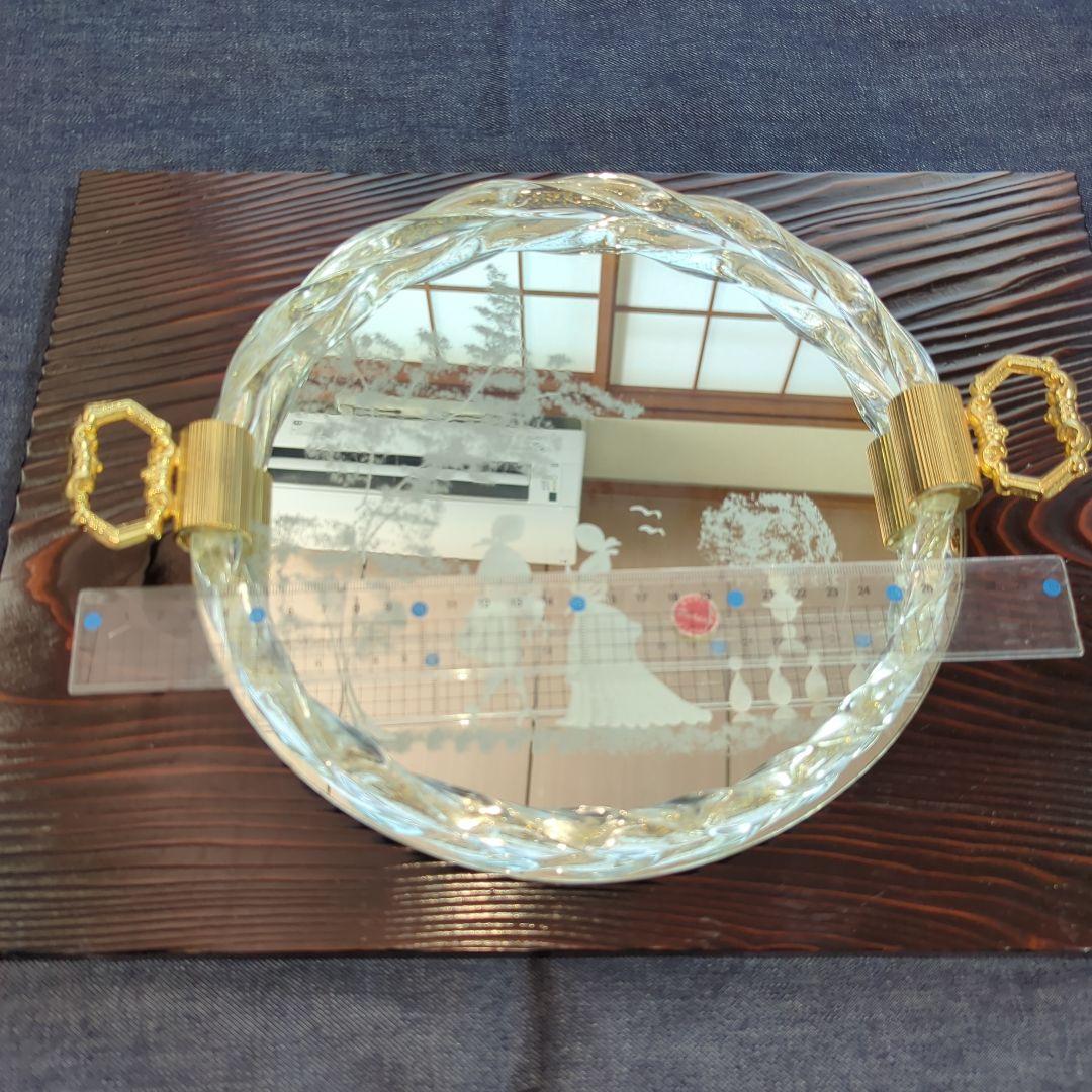 ムラーノ エッチングデザインの円形ミラー トレイ Italy製